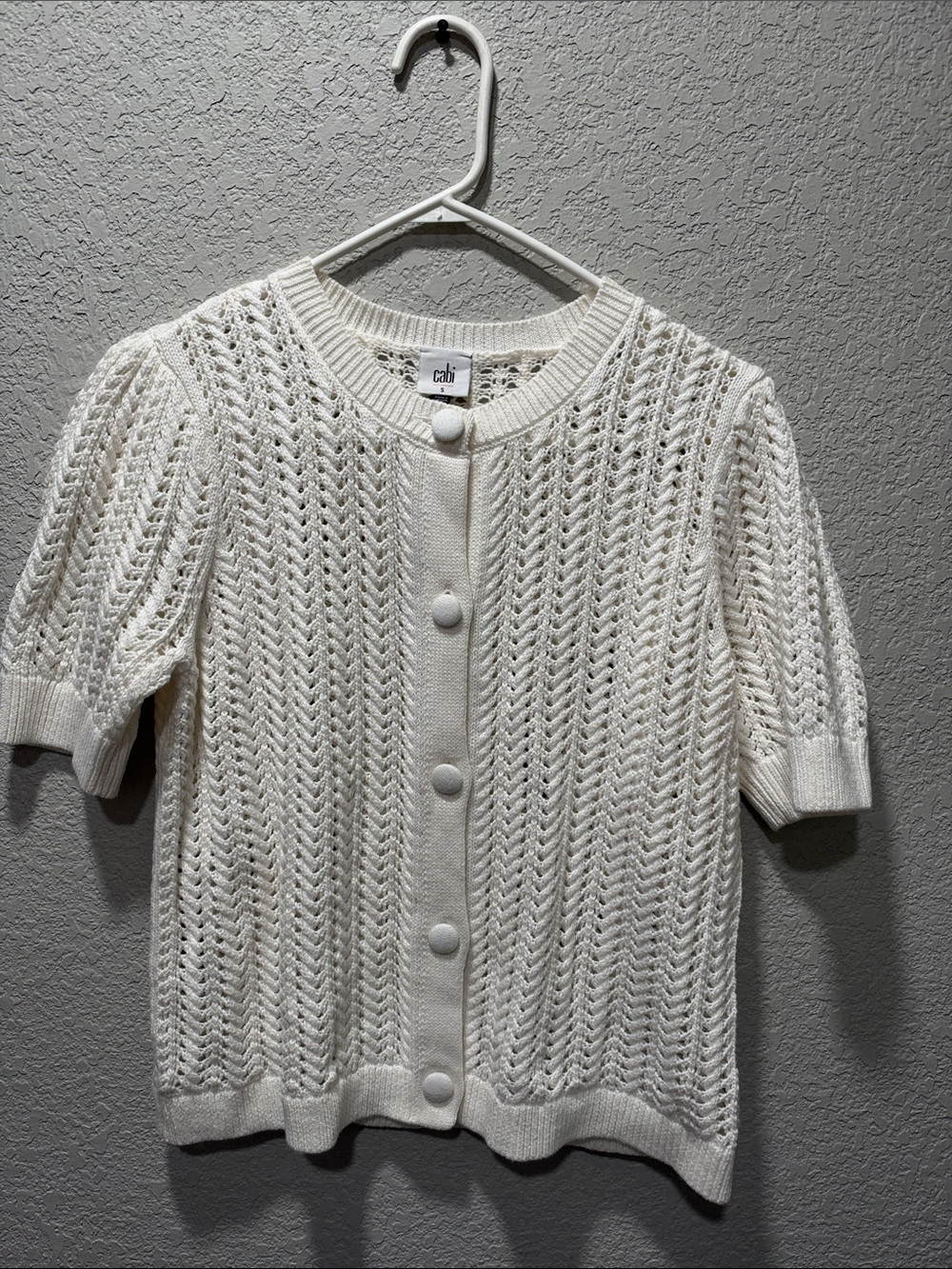 CAbi Ivory Short-Sleeve Button-Front Knit Cardigan